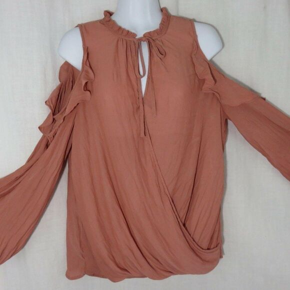 Anthropologie Maeve Liesel Cold Shoulder Ruffle Blouse M Dusty Rose Boho Shirt - Picture 2 of 9